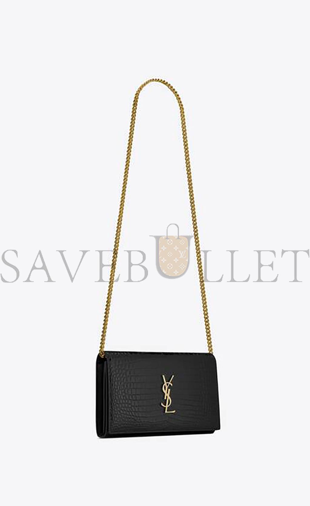 YSL CASSANDRE CHAIN WALLET IN CROCODILE-EMBOSSED SHINY LEATHER 747464DND1J1000 (22.5*14*4cm)