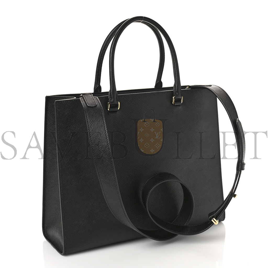 PRADA SAFFIANO LUX LOGO EMBOSSED LARGE HANDBAG BLACK (33*25*11cm)