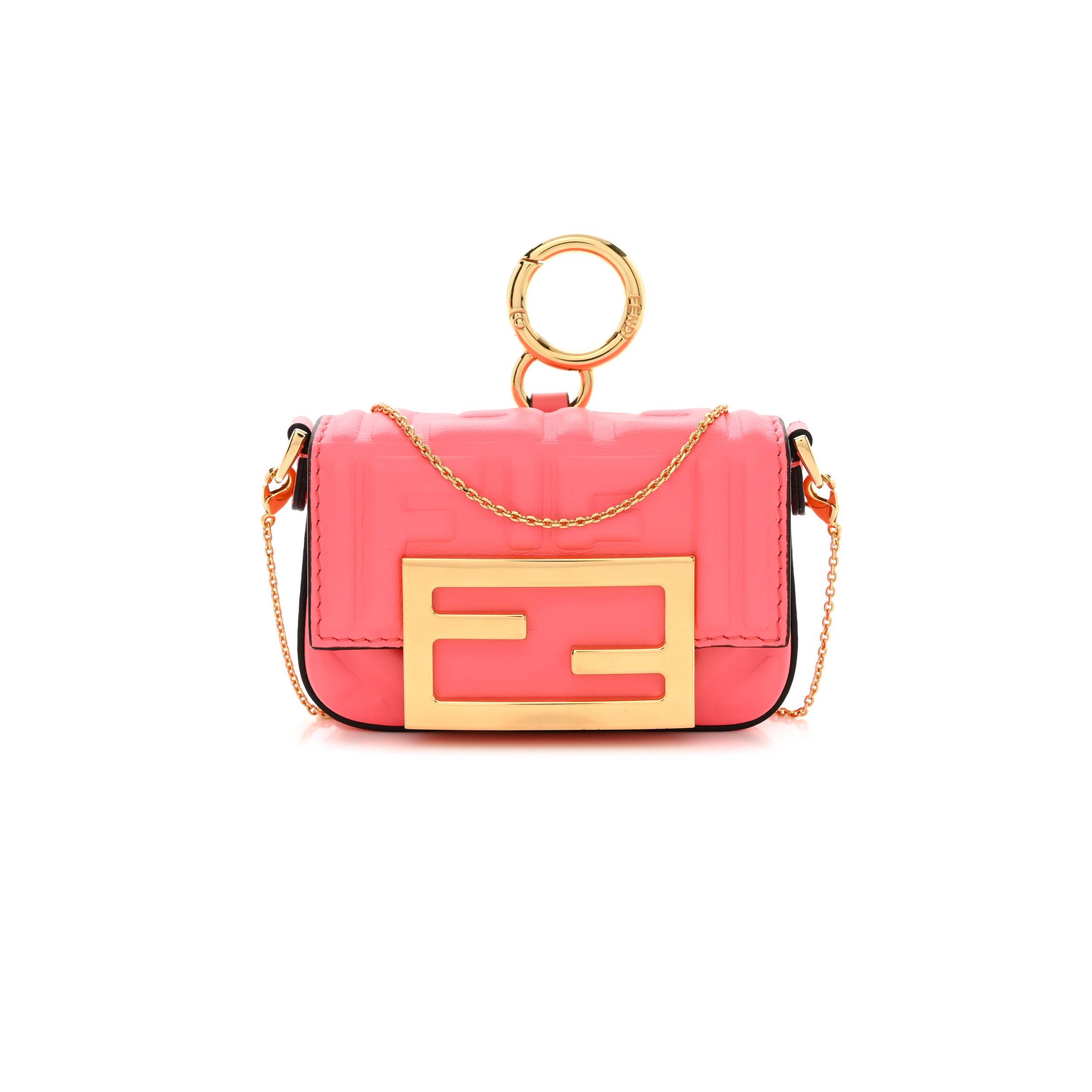 FENDI NAPPA MATISSE FF EMBOSSED NANO MAXI BUCKLE BAGUETTE CHARM PINK DALIA (11*7*3cm)