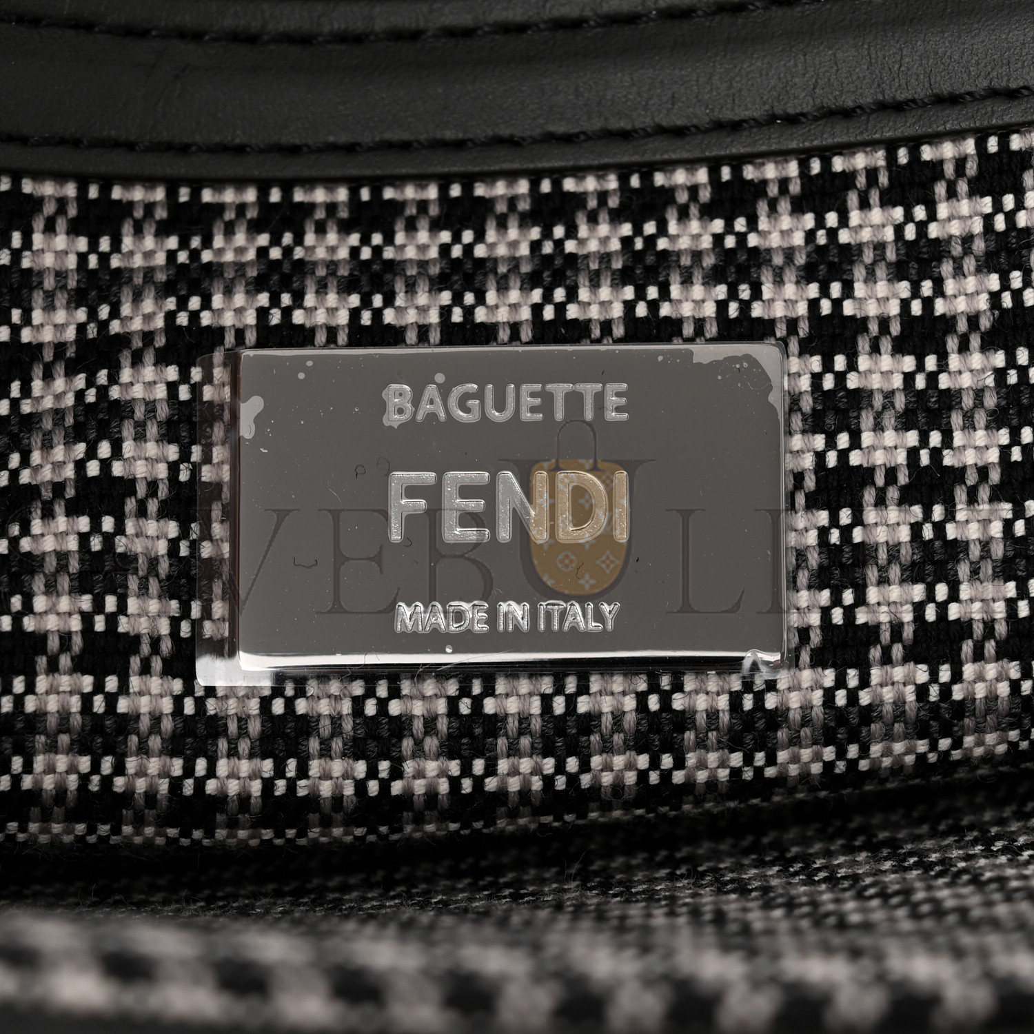 FENDI WOOL VITELLO KING HOUNDSTOOTH FF EMBROIDERED BAGUETTE GRIGIO ANTHRACITE (27*17*6cm)