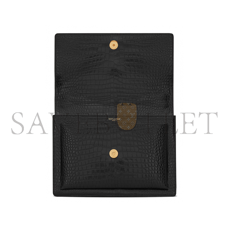 YSL SUNSET LARGE IN CROCODILE-EMBOSSED LEATHER 498779DND0J1000 (27*18*8cm)
