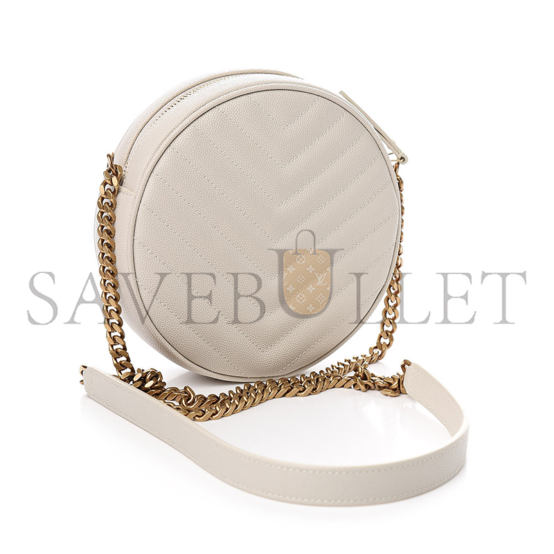 YSL VINYLE ROUND CAMERA BAG IN CHEVRON-QUILTED GRAIN DE POUDRE EMBOSSED LEATHER 6104361GF079207 (17*17*5.5cm)