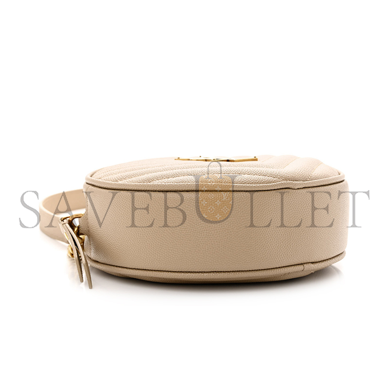 YSL VINYLE ROUND CAMERA BAG IN CHEVRON-QUILTED GRAIN DE POUDRE EMBOSSED LEATHER 6104361GF072721 (17*17*5.5cm)