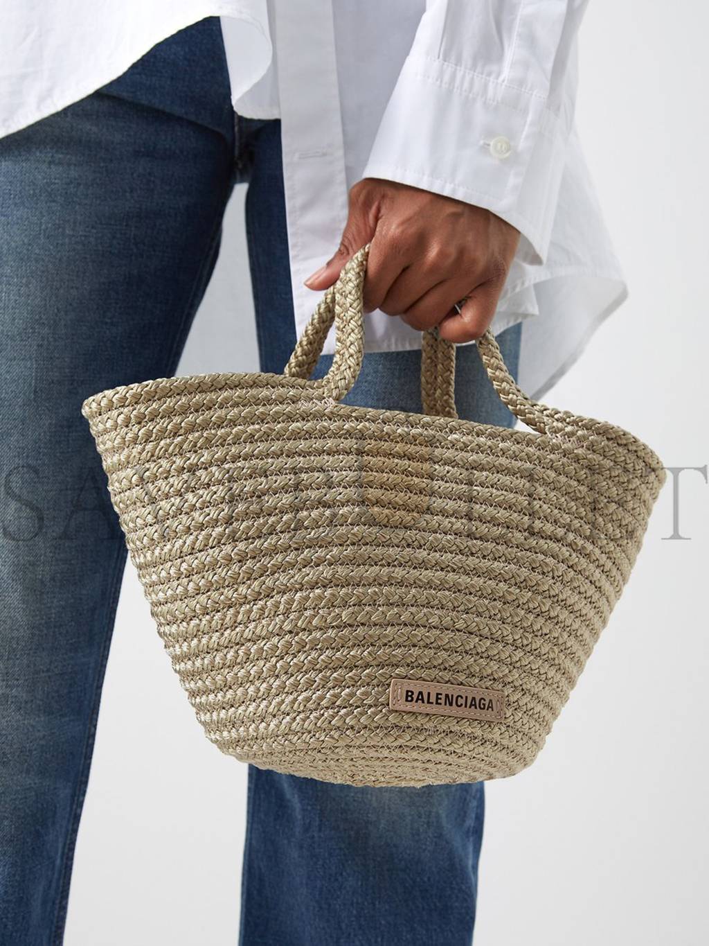 BALENCIAGA NEUTRAL IBIZA WOVEN BASKET BAG MATCHESFASHION US (32*20.5*14cm)