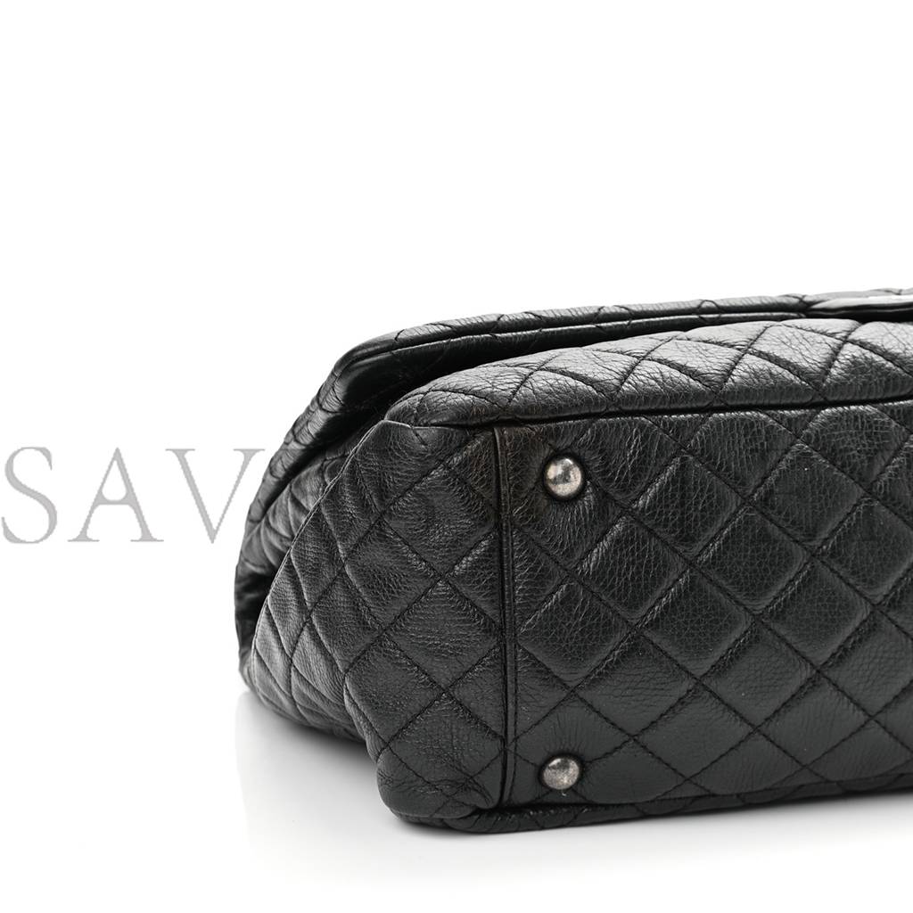 CHANEL CALFSKIN QUILTED XXL TRAVEL FLAP BAG BLACK SILVER HARDWARE (45*28*15cm)