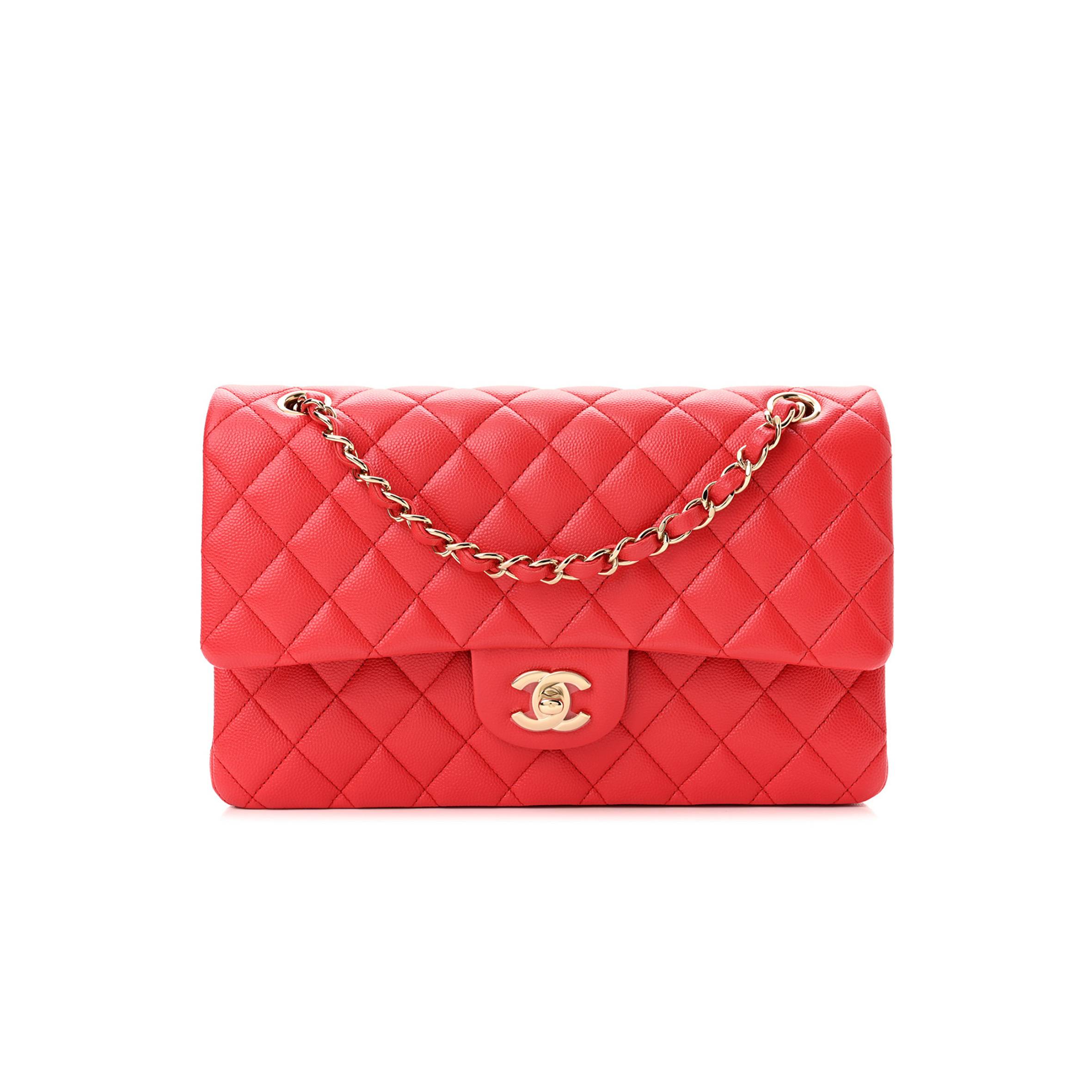 CHANEL CAVIAR QUILTED MEDIUM DOUBLE FLAP RED GOLD HARDWARE (25*17*6cm)