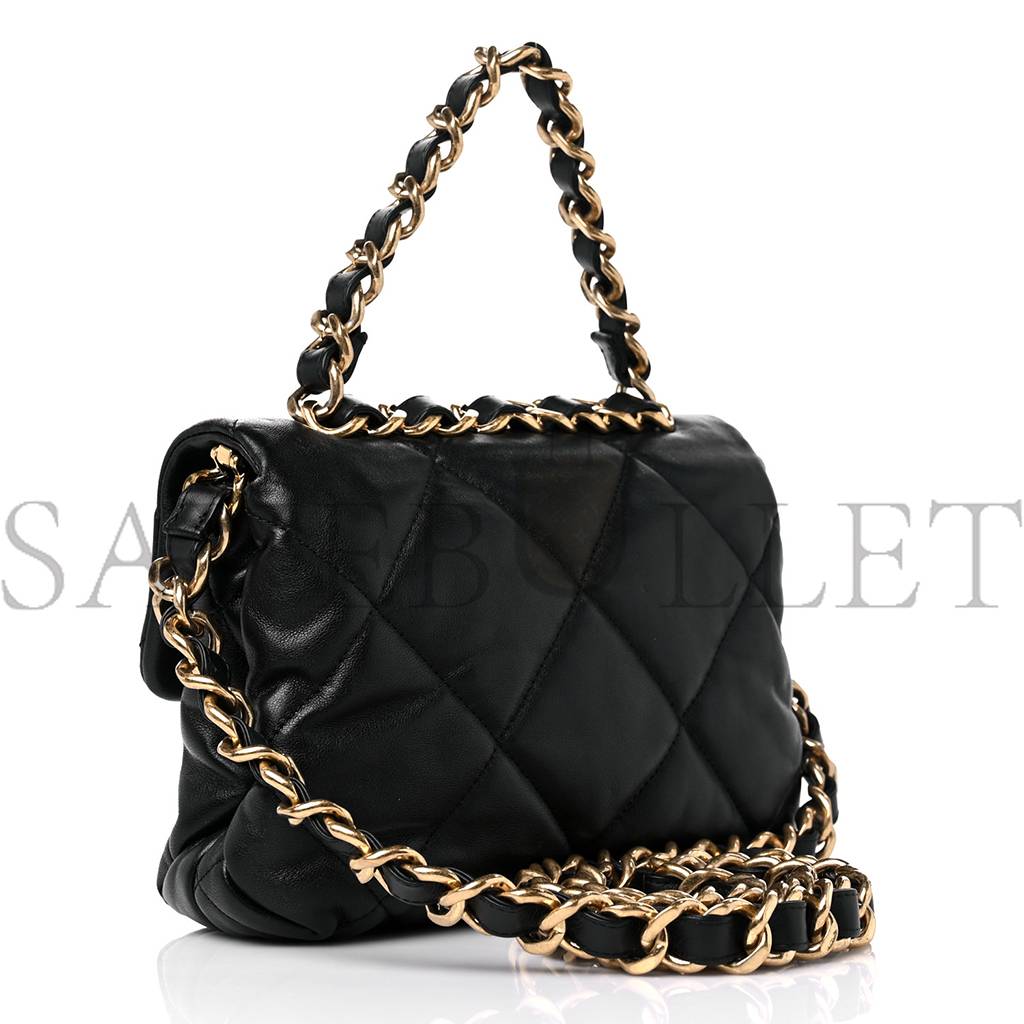 CHANEL LAMBSKIN QUILTED CHAIN TOP HANDLE FLAP BLACK GOLD HARDWARE (19*18*3cm)