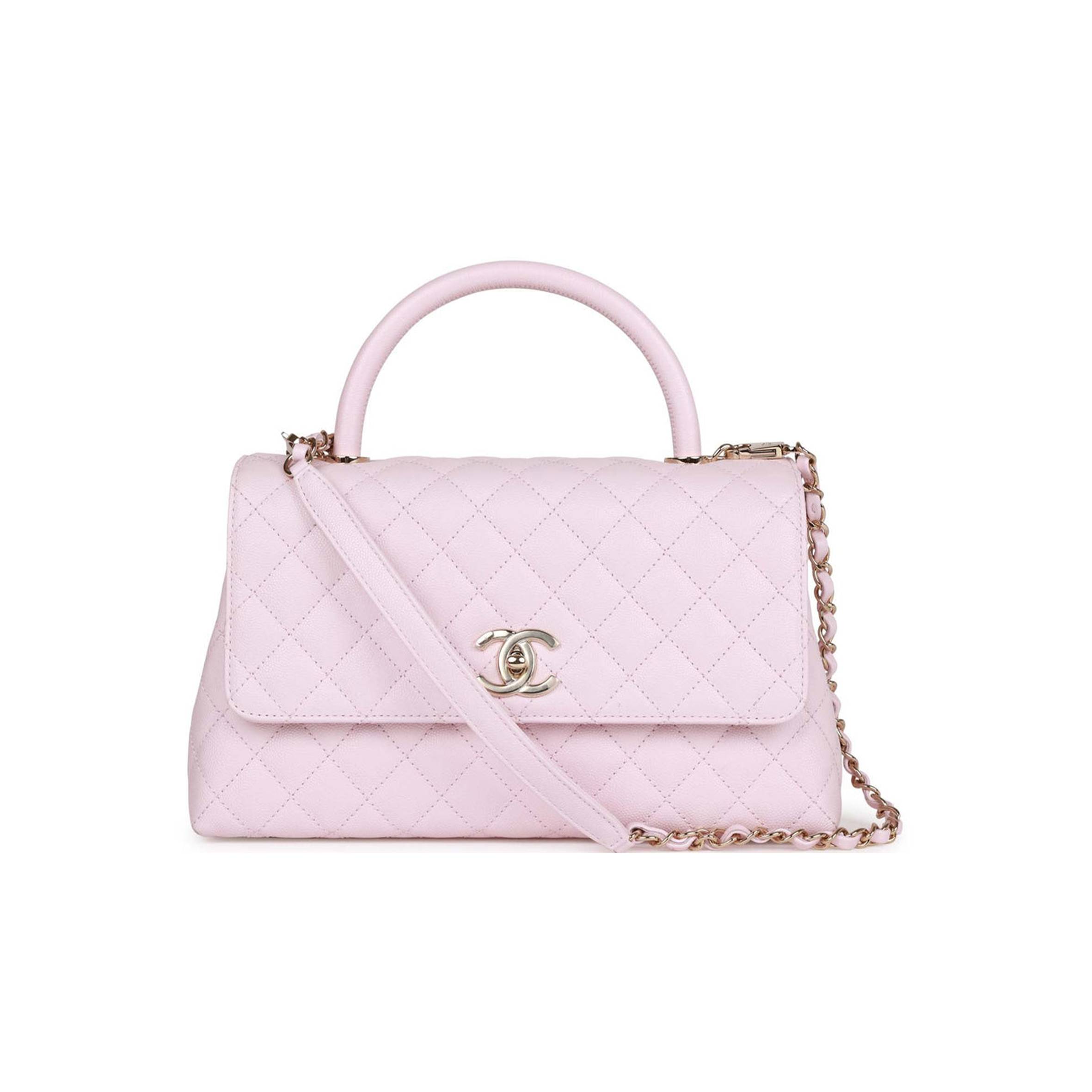 CHANEL MEDIUM COCO HANDLE FLAP BAG LIGHT PINK CAVIAR LIGHT GOLD HARDWARE (29*18*11cm)