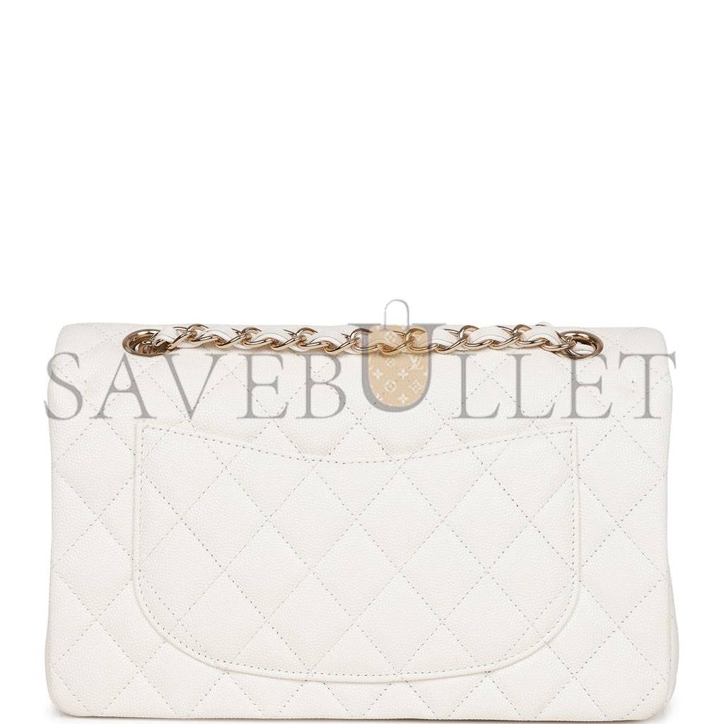 CHANEL SMALL CLASSIC DOUBLE FLAP WHITE CAVIAR  GOLD HARDWARE (23*13*6cm)