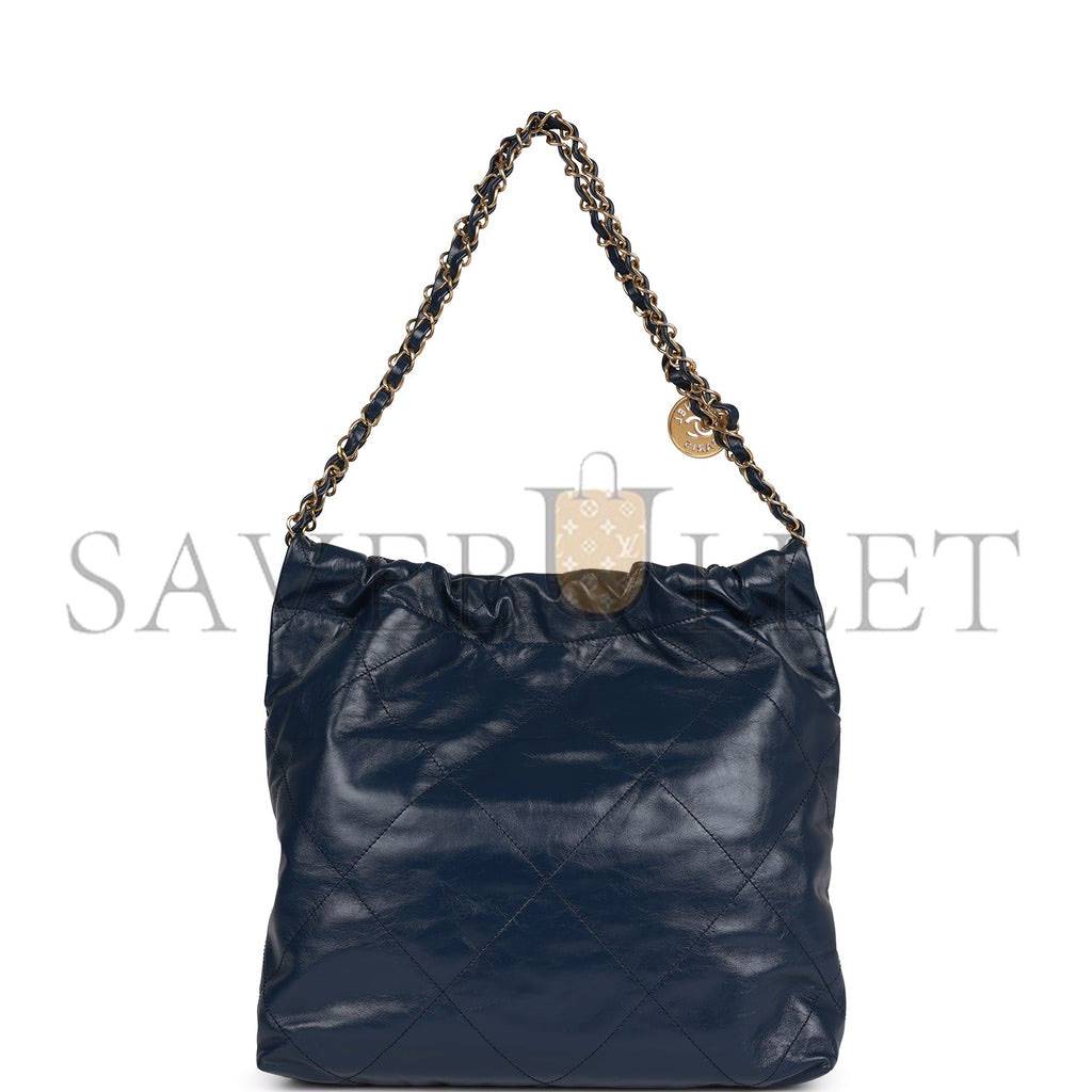 CHANEL LARGE 22 BAG NAVY LAMBSKIN ANTIQUE GOLD HARDWARE (46*45*10cm)