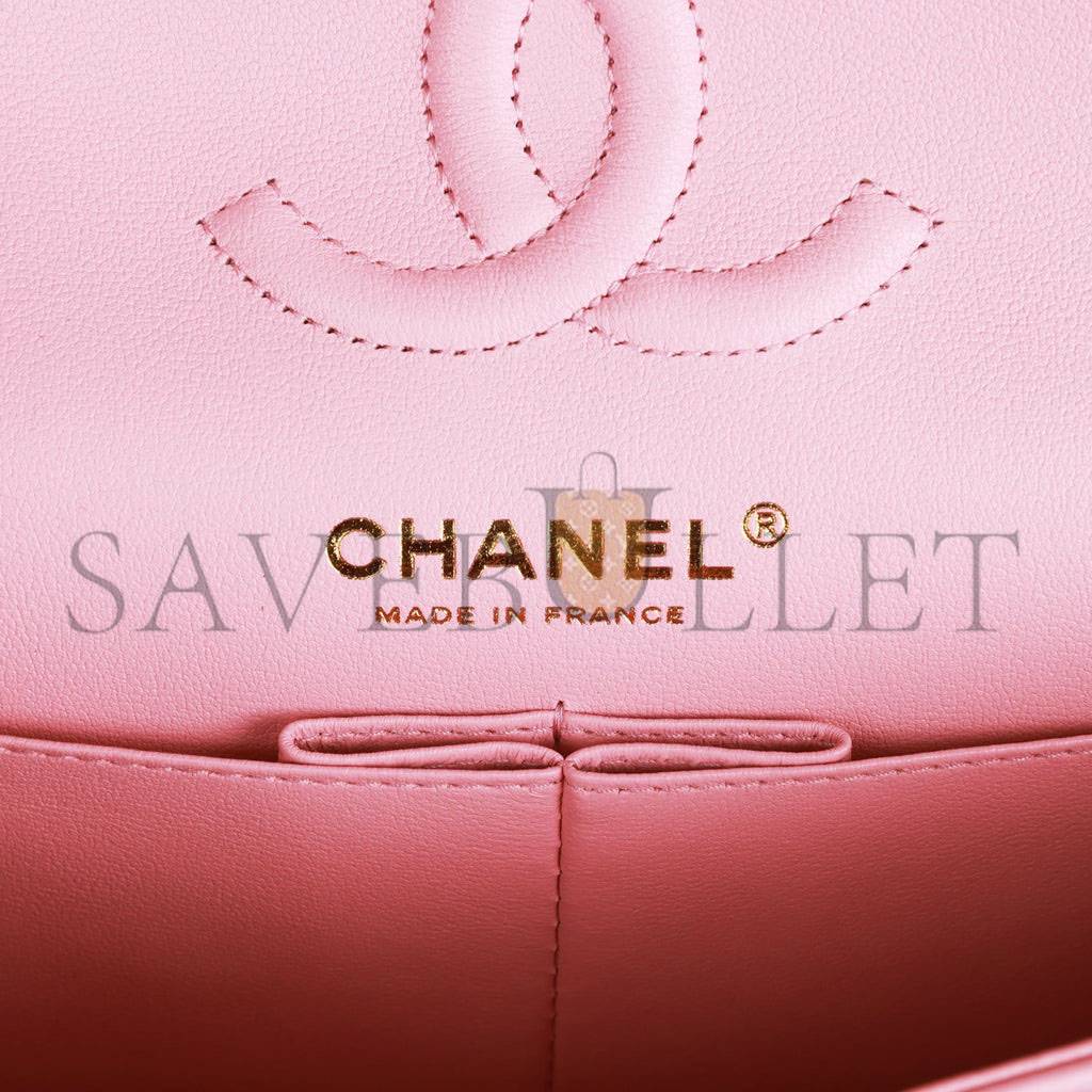 CHANEL SMALL CLASSIC DOUBLE FLAP PINK LAMBSKIN LIGHT GOLD HARDWARE (23*13*6cm)