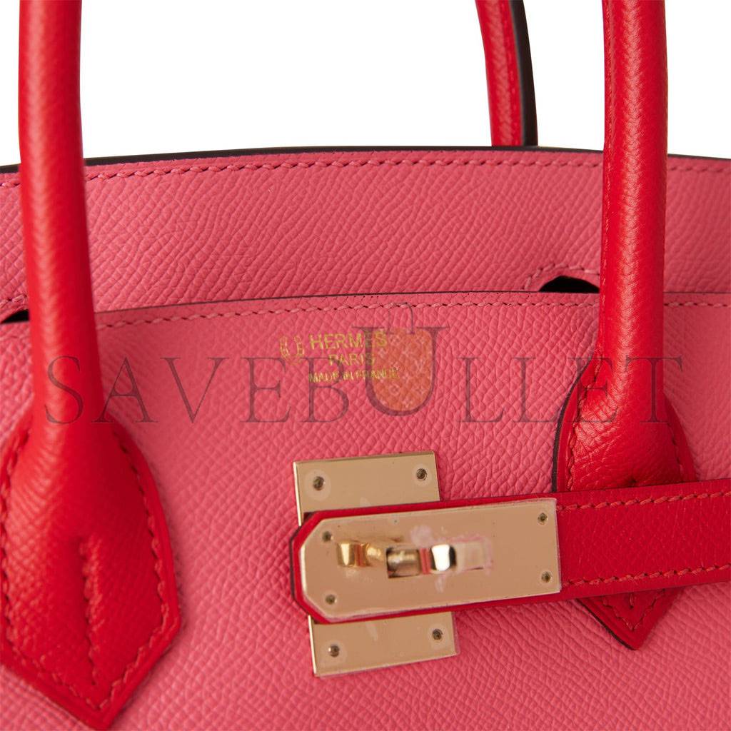 HERMES SPECIAL ORDER (HSS) BIRKIN 30 ROSE AZALEE AND ROUGE DE COEUR EPSOM PERMABRASS HARDWARE( 30cm*22*16cm)