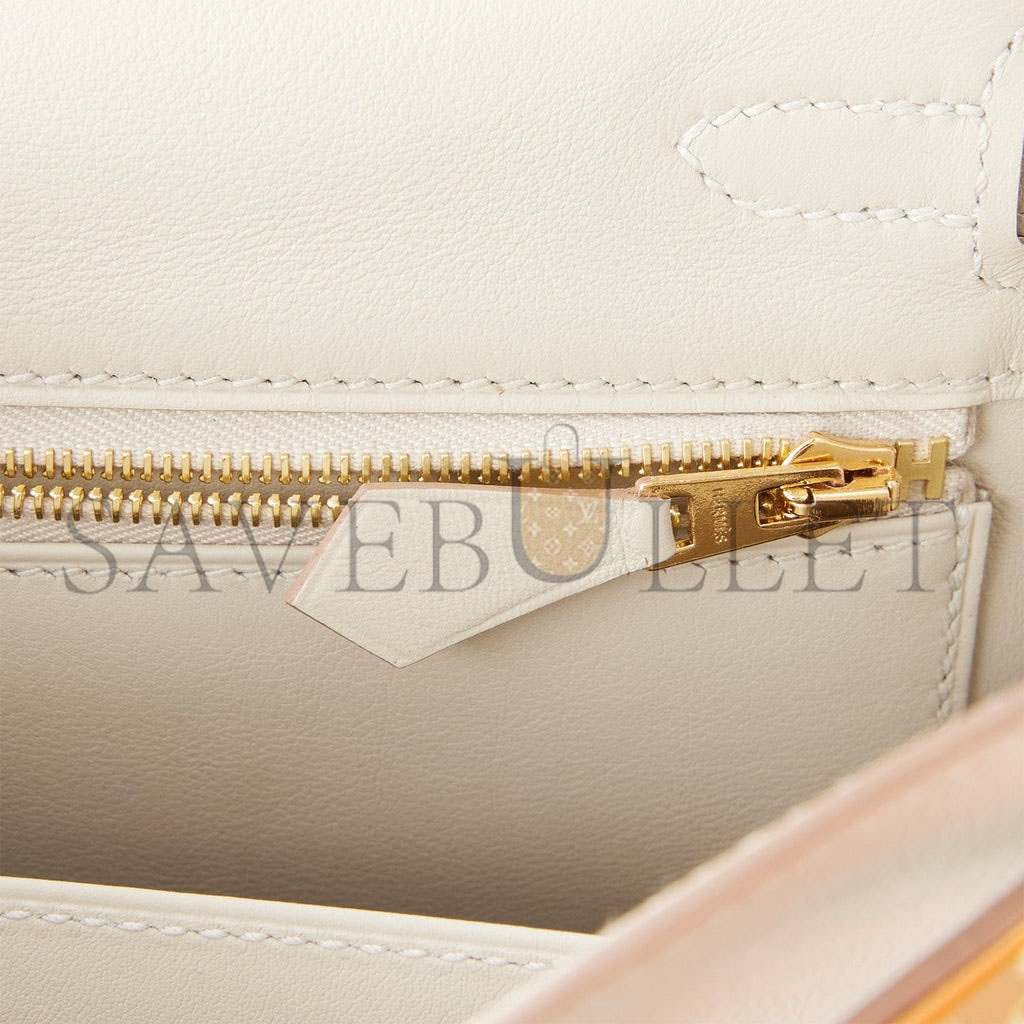 HERMES KELLY RETOURNE 25 GRIS PERLE SWIFT GOLD HARDWARE HANDMADE (25*17*7cm)