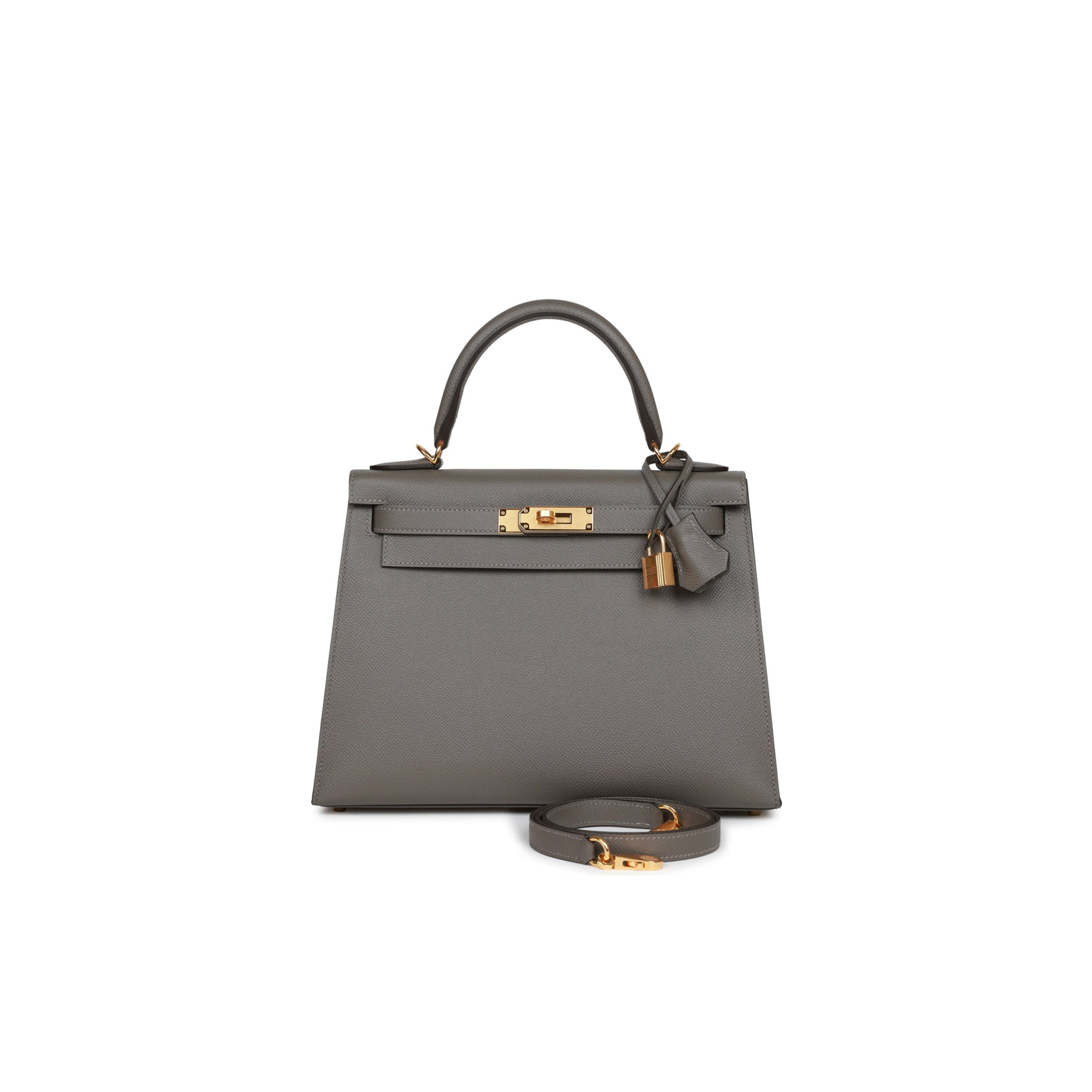 HERMES KELLY SELLIER 28 GRIS MEYER EPSOM GOLD HARDWARE (28*22*10cm)