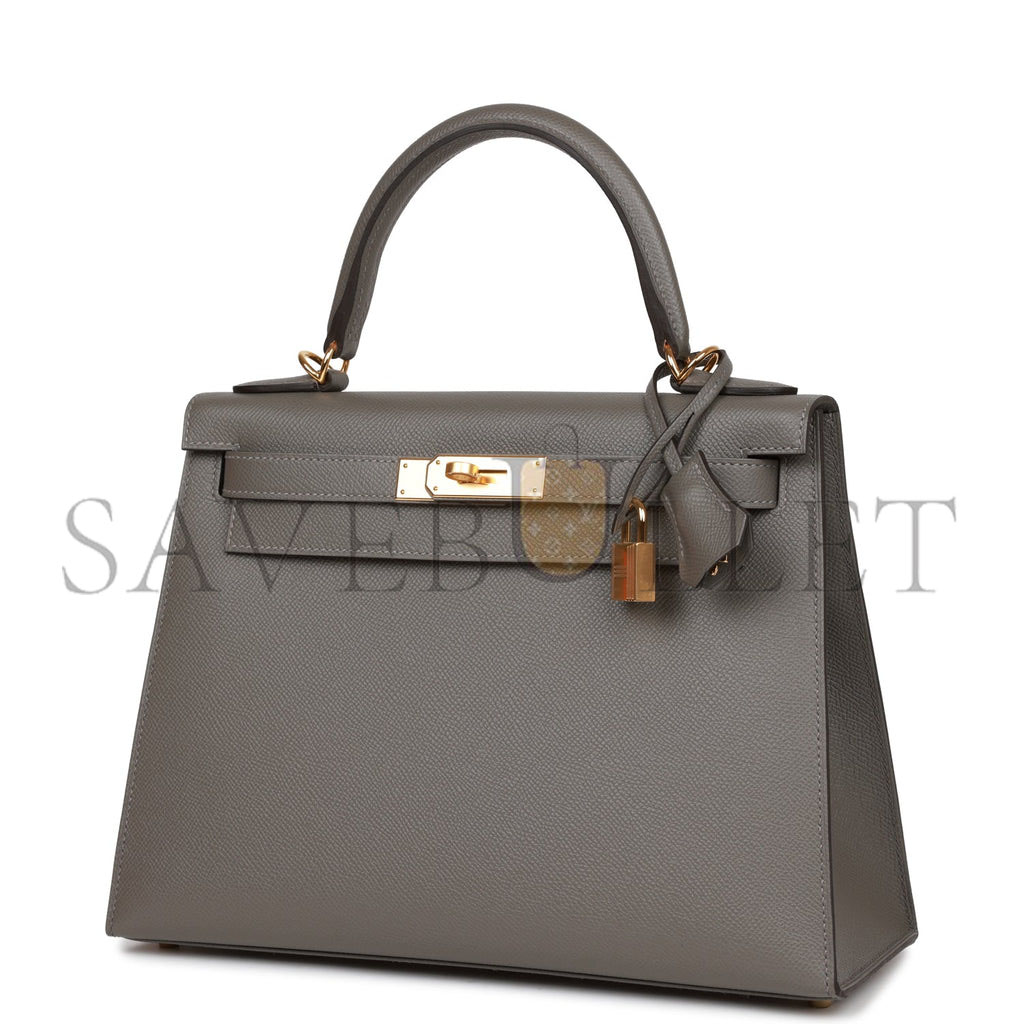 HERMES KELLY SELLIER 28 GRIS MEYER EPSOM GOLD HARDWARE (28*22*10cm)