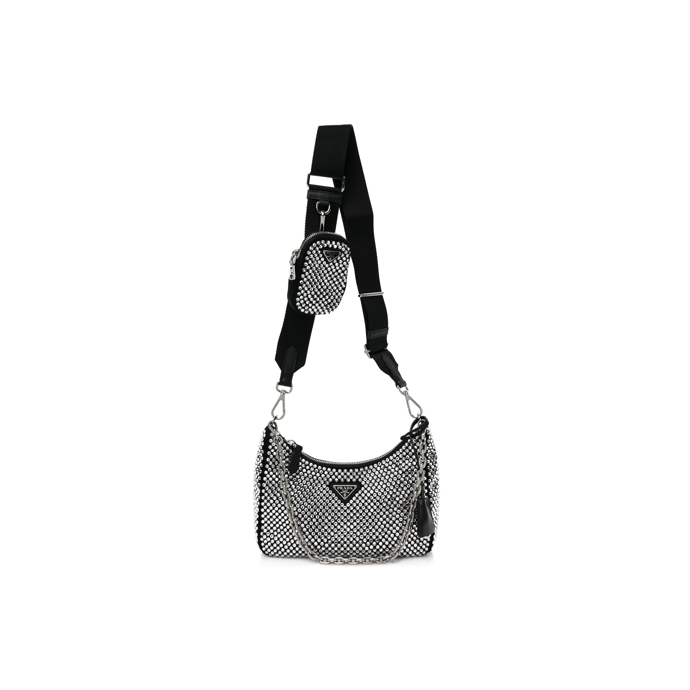 PRADA SATIN CRYSTAL RE-EDITION 2005 SHOULDER BAG CRISTAL (22*17*6cm)