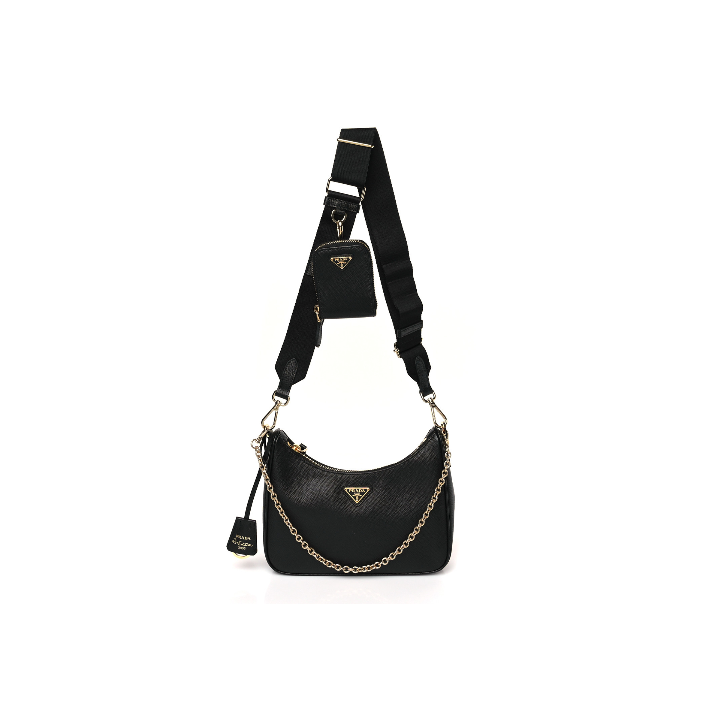 PRADA SAFFIANO LUX RE-EDITION 2005 SHOULDER BAG BLACK (22*17*6cm)