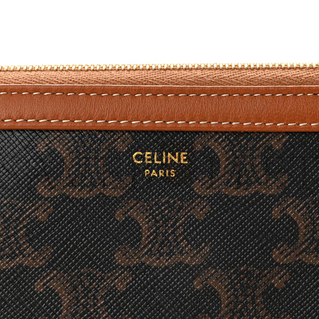 CELINE TRIOMPHE CANVAS CALFSKIN MINI CLUTCH ON CHAIN TAN (17*11*9cm)