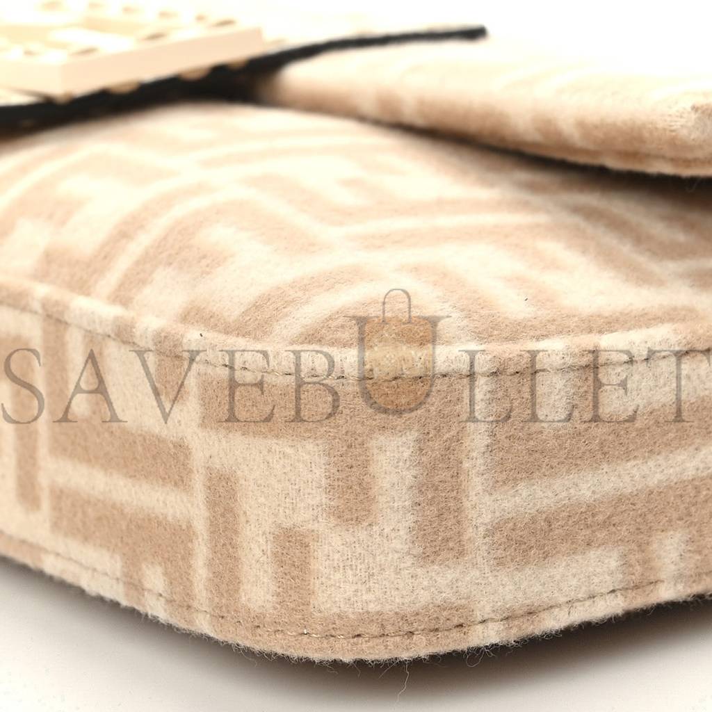 FENDI WOOL CUOIO ROMANO SELLERIA FF 1974 BAGUETTE 1997 BEIGE CAMMELLO CAMELIA (27*15*6cm)