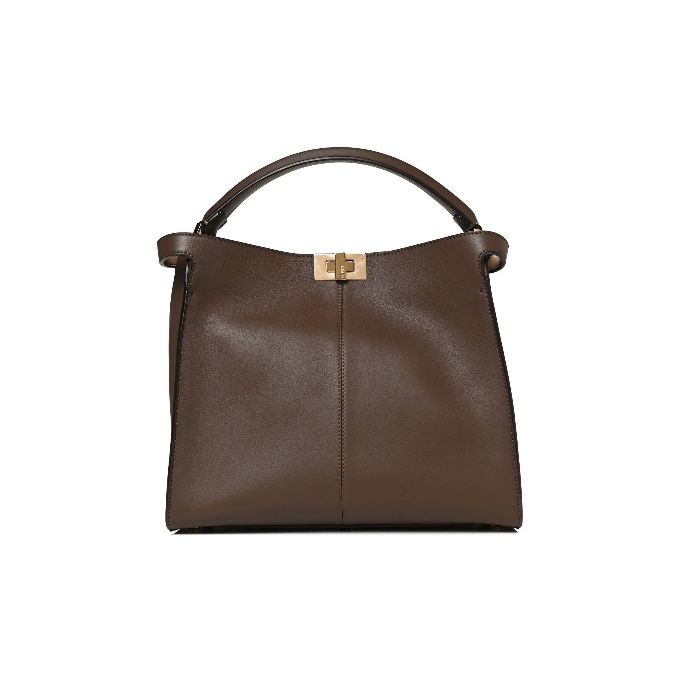 FENDI VITELLO SETA GLAZED FABRIC FF 1974 MEDIUM PEEKABOO X-LITE MAYA MOGANO PANNA (30*25*15cm)